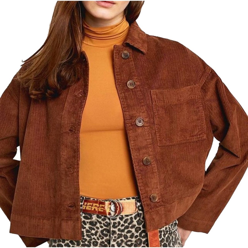 Urban Outfitters UO Clark Brown Corduroy Shacket Jacket Sz Med Womens Top Button